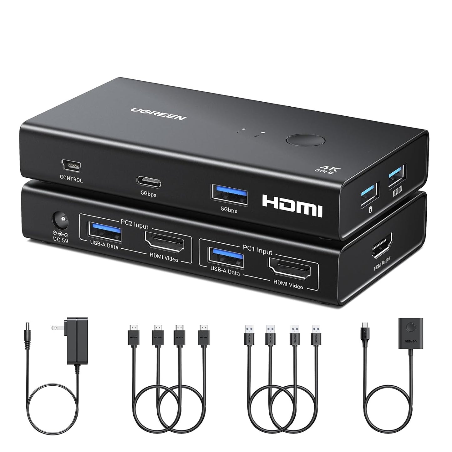 UGreen 2-In-1 HDMI KVM Switch 4 USB Ports 4K@60Hz–Black-0