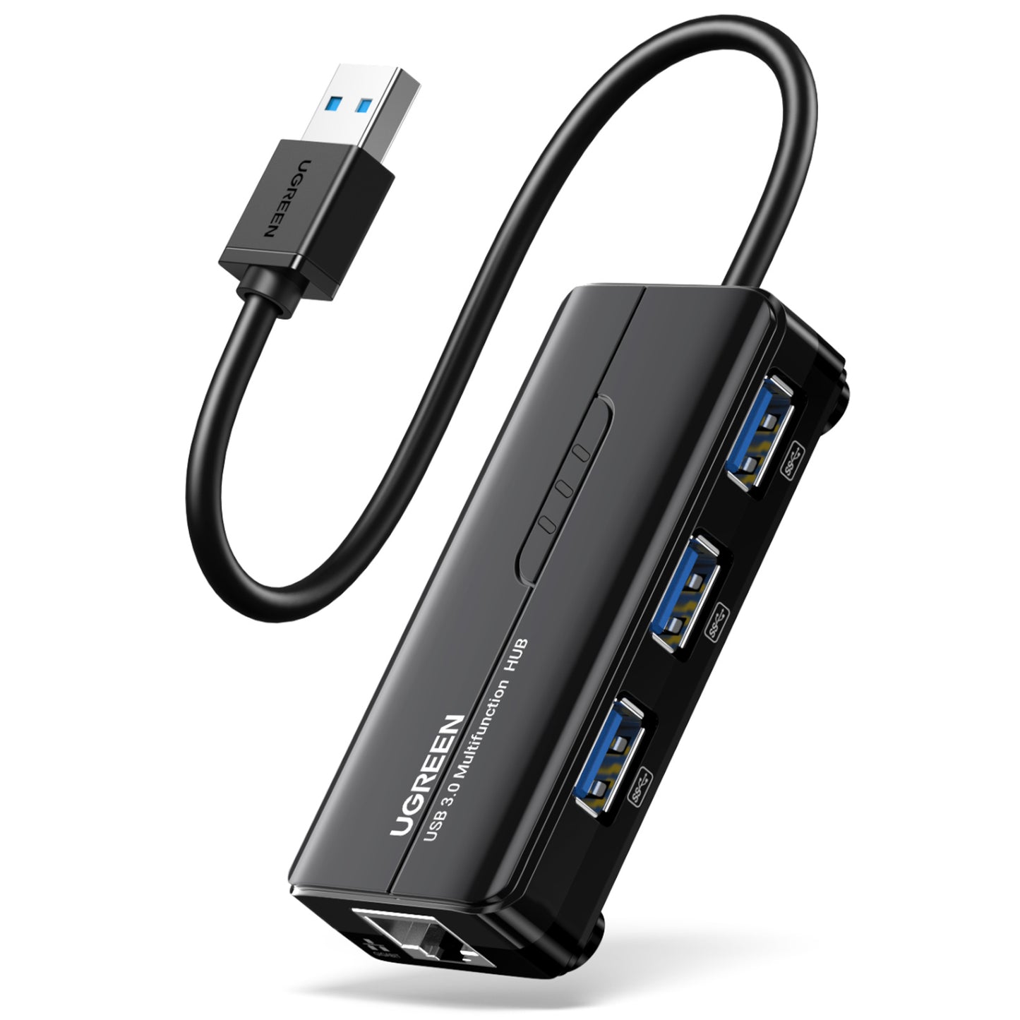 UGreen USB Type-A Male to Ethernet Adapter with 3-Port USB Hub – Black-0