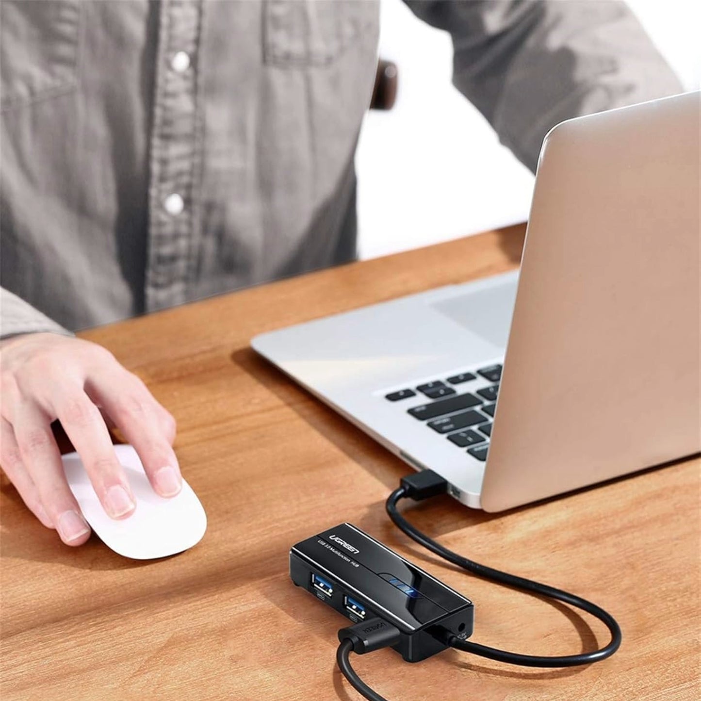 UGreen USB Type-A Male to Ethernet Adapter with 3-Port USB Hub – Black-1