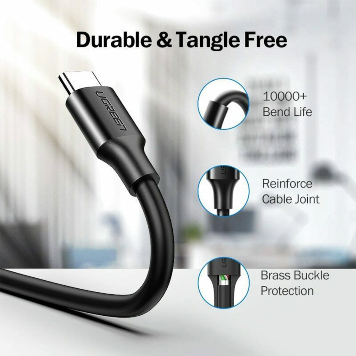 UGreen Type-C to USB-A 3.0 Cable 1.5m – Fast Charging 3A, 5Gbps Sync – Black-2