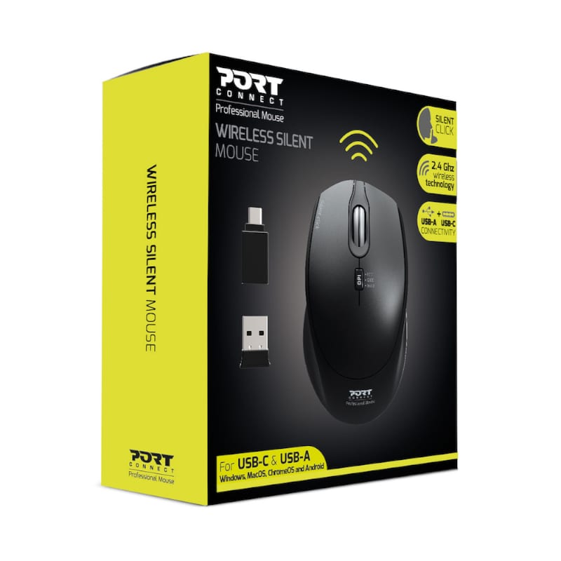 Port Connect Silent 1600DPI 3 Button Wireless Mouse - Black-3