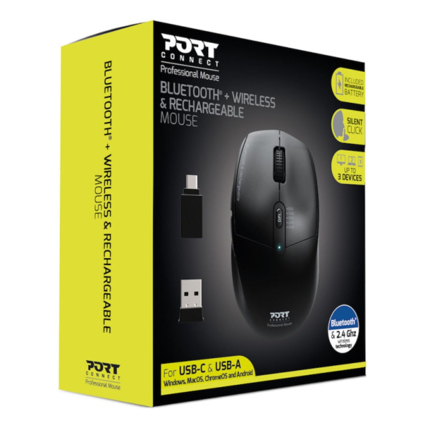 Port Connect 2.4GHz Wireless Bluetooth® Rechargeable Mouse PRO-2