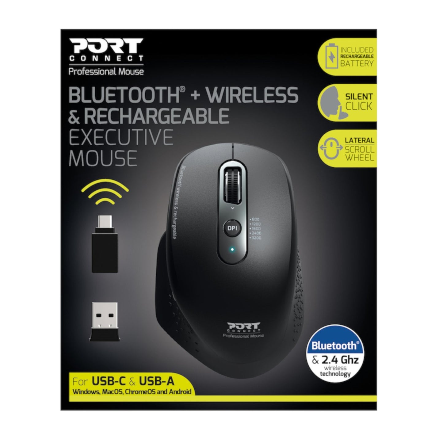 Port Connect Bluetooth Wireless and Rechargeable Executive Mouse - Black-3