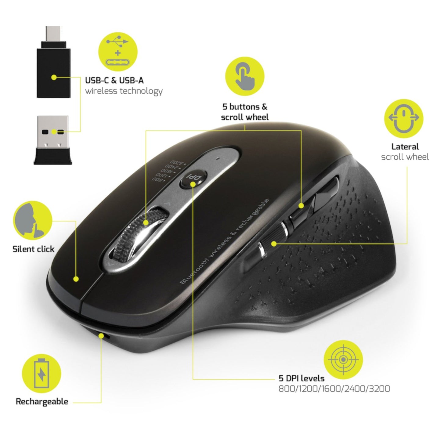 Port Connect Bluetooth Wireless and Rechargeable Executive Mouse - Black-2