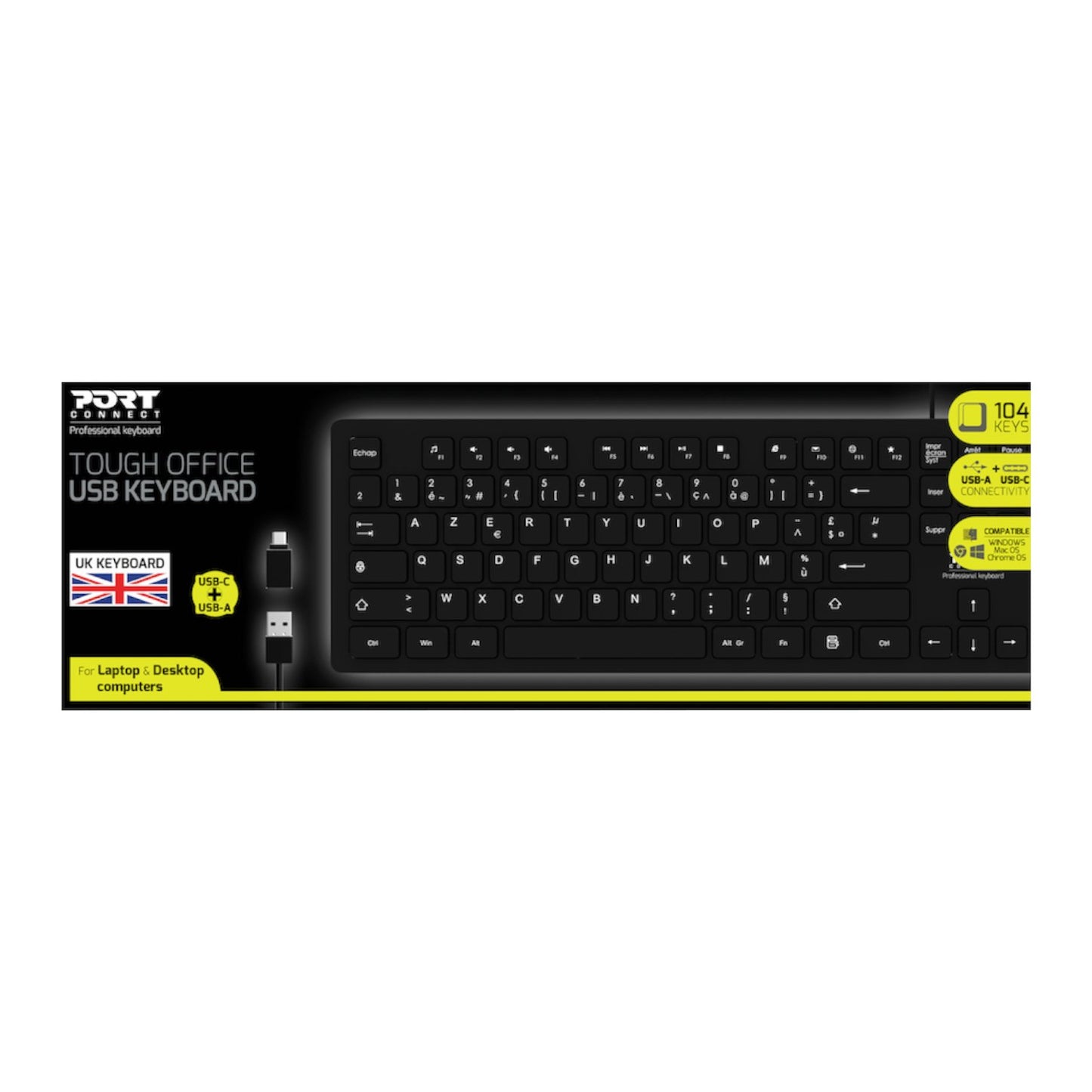 Port Connect Tough Office USB Keyboard - Black-3