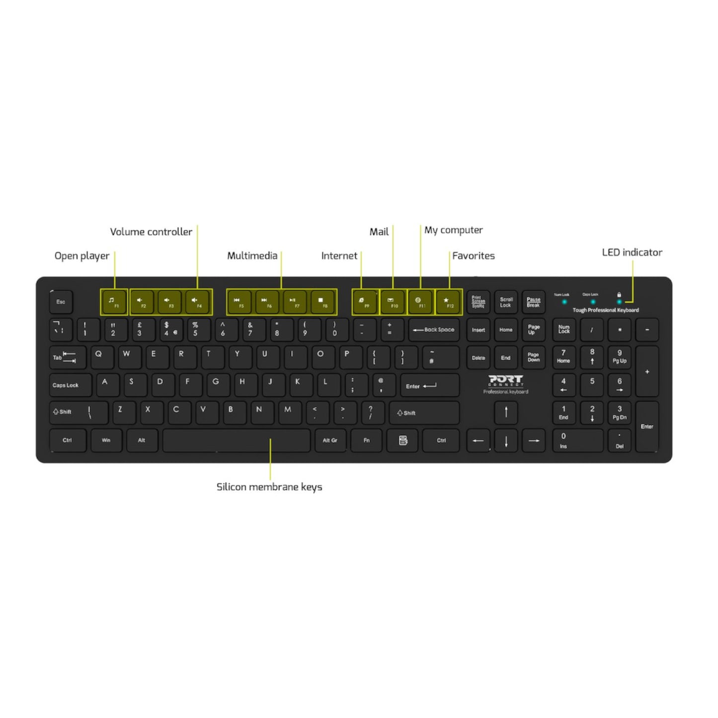 Port Connect Tough Office USB Keyboard - Black-5