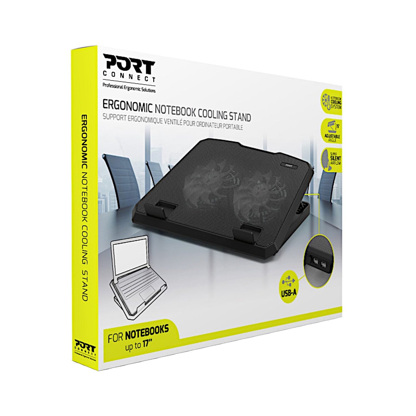 Port Ergonomic Notebook Cooler Pro, with Dual Fans and USB Ports-5