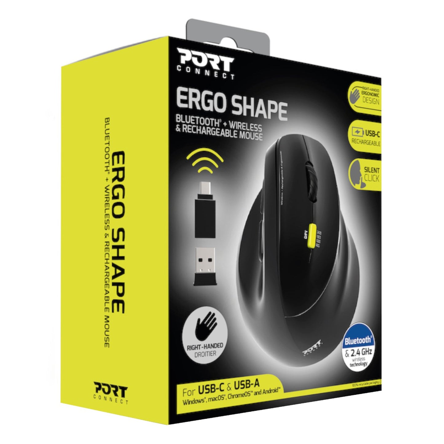 Port Connect Ergo Shape Bluetooth Rechargeable Mouse-6