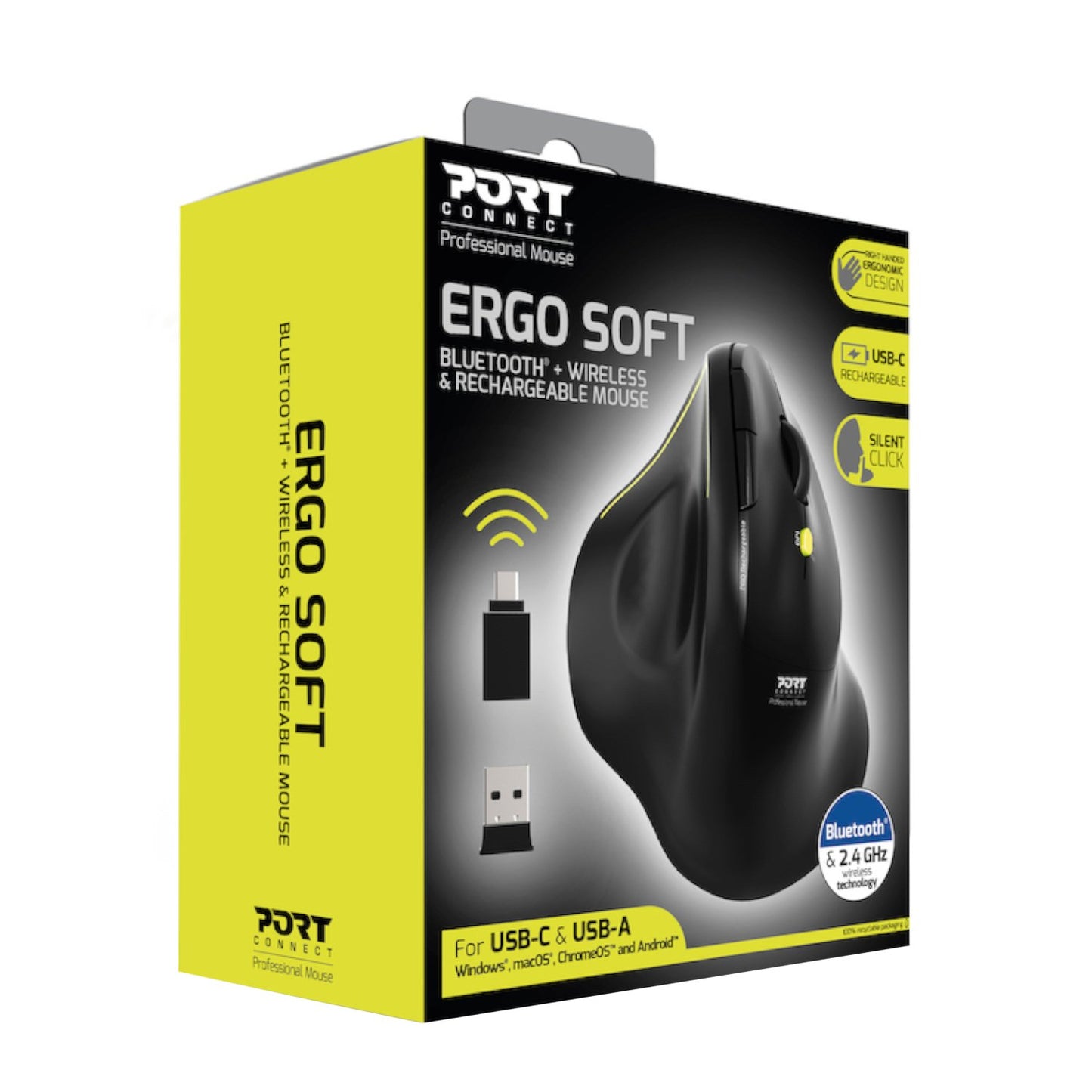 Port Connect 2.4GHz Wireless ERGO SOFT Bluetooth Rechargeable Mouse-2
