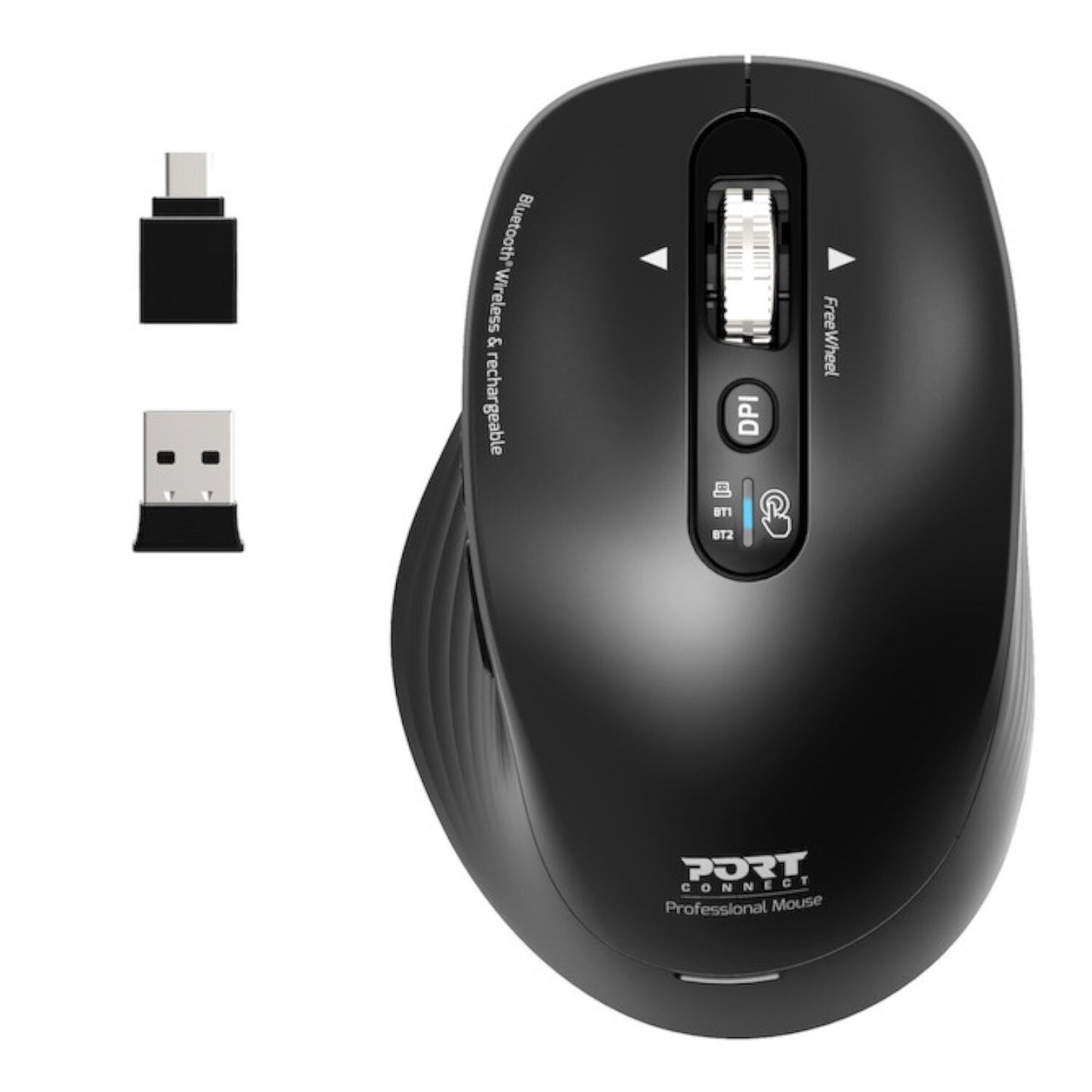 Port Connect Business 2.4GHz Rechargeable Bluetooth Wireless Mouse - Black-0