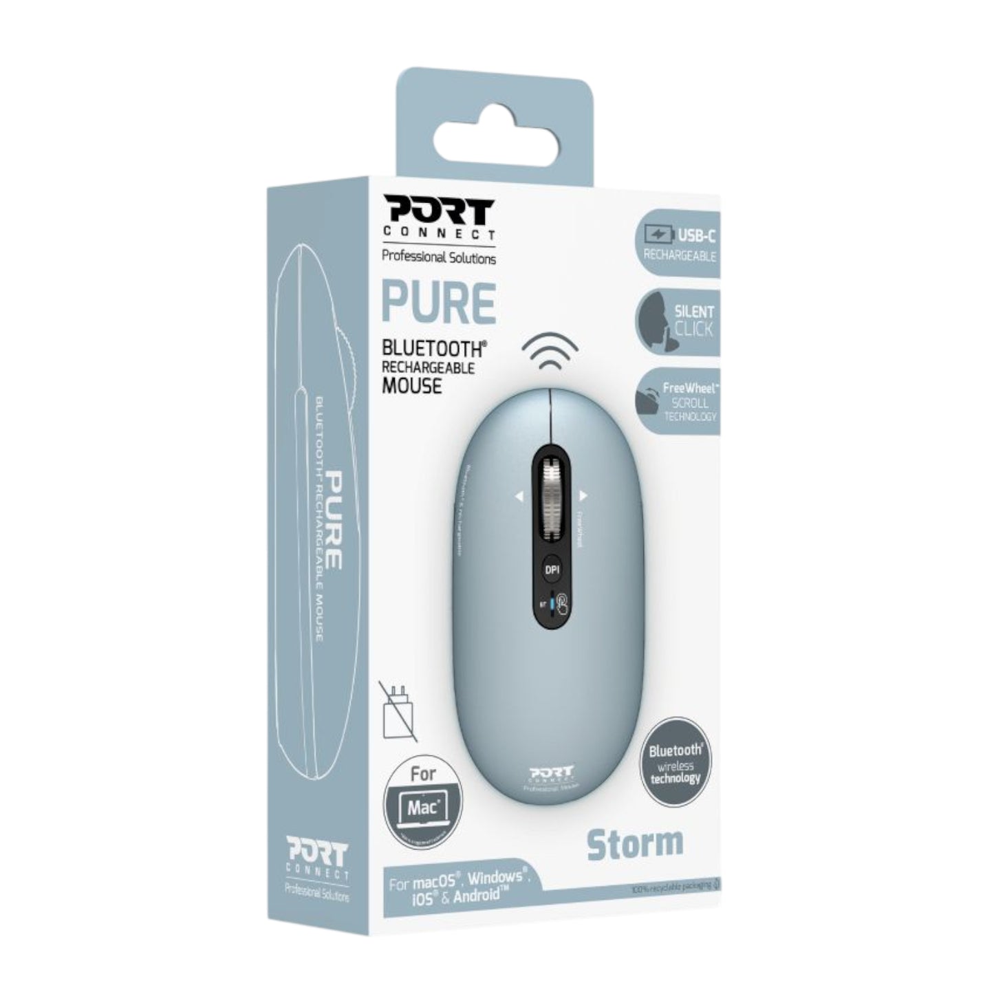 Port Connect PURE MAC Rechargeable Wireless and Bluetooth Mouse - Storm-4
