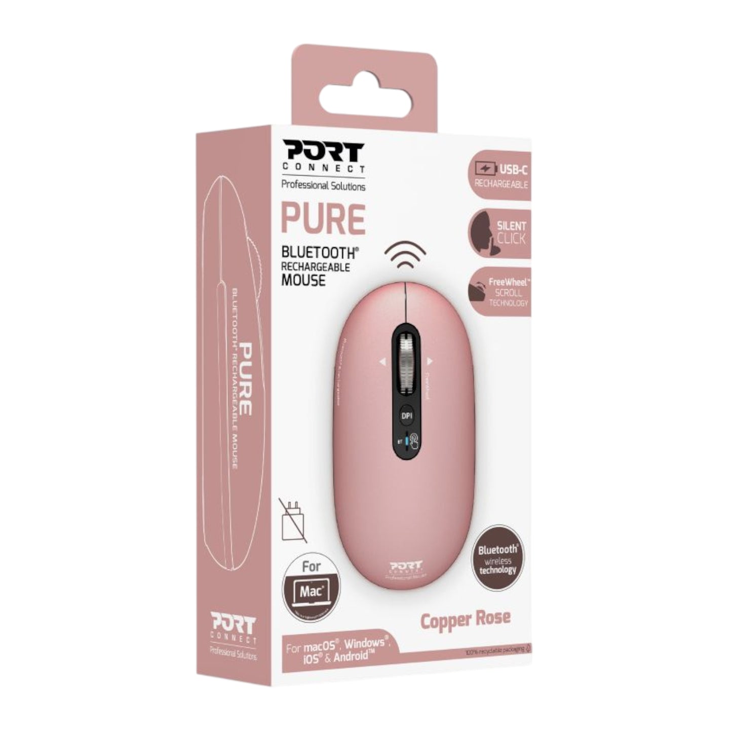 Port Connect PURE MAC Rechargeable Wireless and Bluetooth Mouse - Copper Rose-4