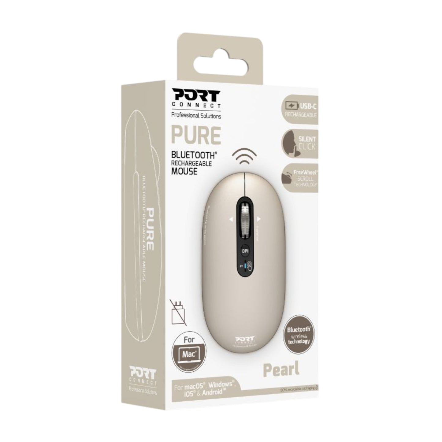 Port Connect PURE MAC Rechargeable Wireless and Bluetooth Mouse - Pearl-4