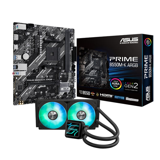 Asus PRIME B550M-K ARGB AM4 and Asus Prime LC 240 ARGB Liquid CPU Cooler Bundle-0