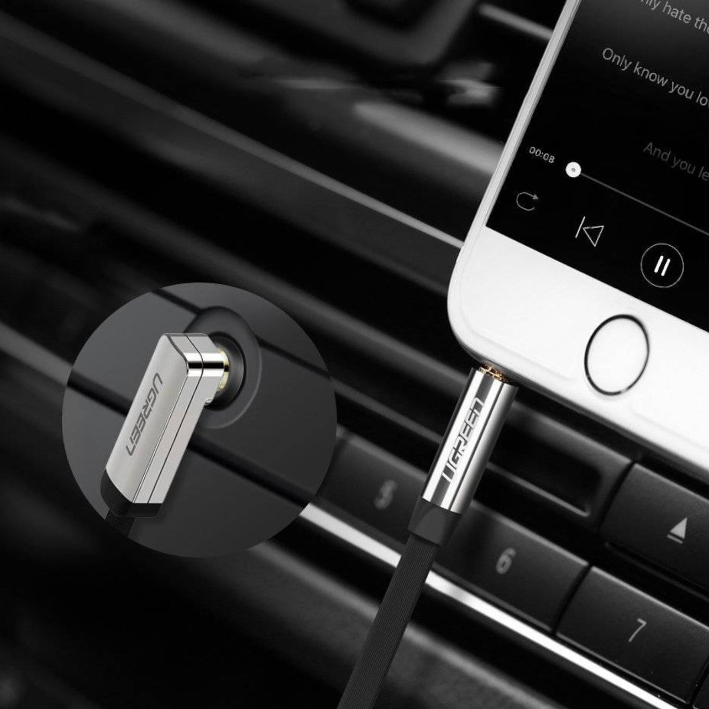 UGreen AV119 Right-angled 3.5mm Flat Aux Cable 1.5m - Black/Silver-3