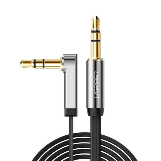 UGreen AV119 Right-angled 3.5mm Flat Aux Cable 2m - Black/Silver-0