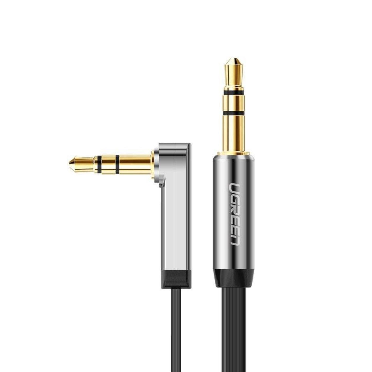 UGreen AV119 Right-angled 3.5mm Flat Aux Cable 2m - Black/Silver-1