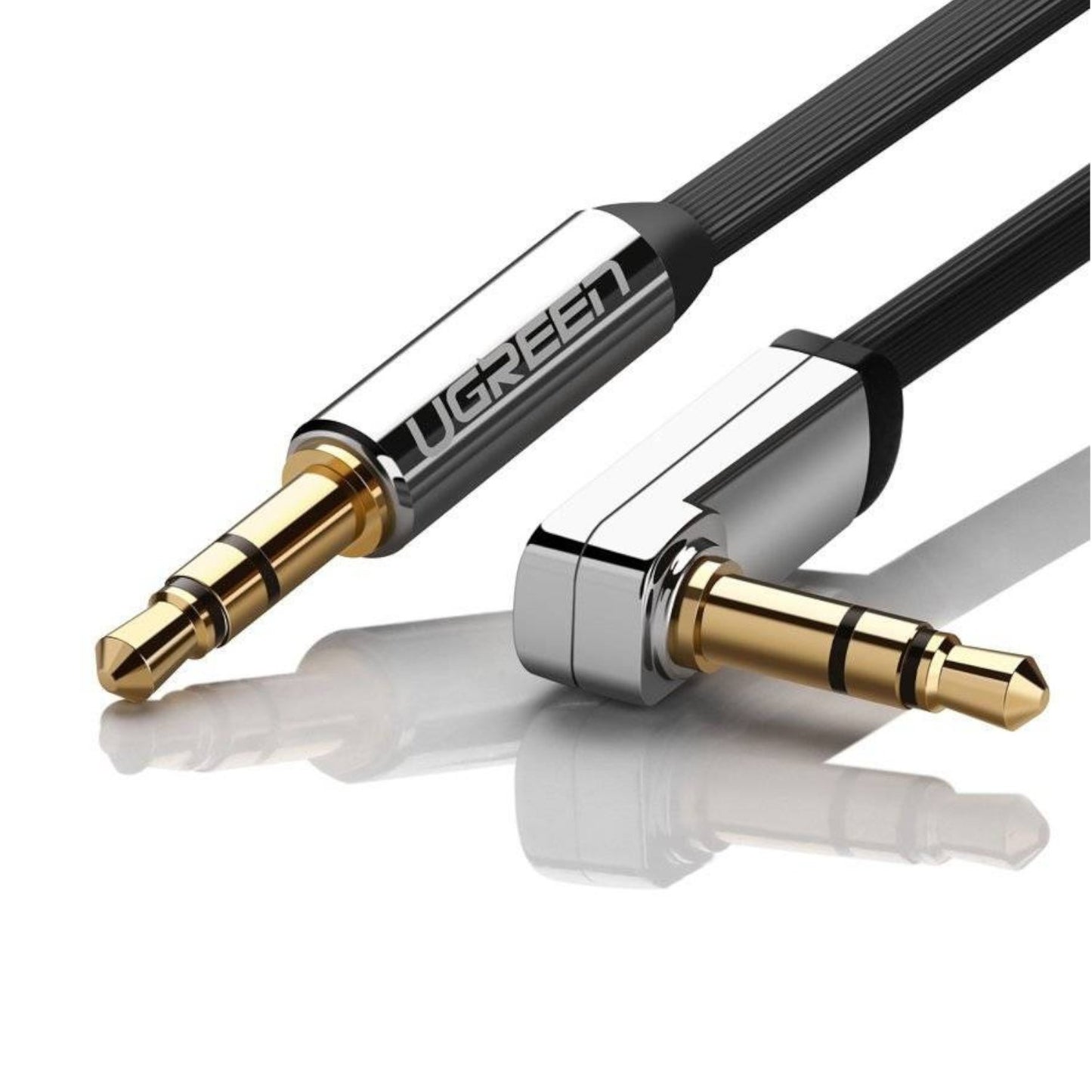 UGreen AV119 Right-angled 3.5mm Flat Aux Cable 2m - Black/Silver-2