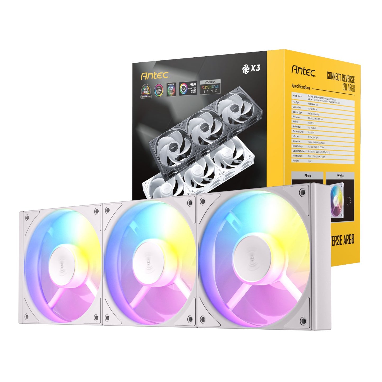 Antec Connect 120 Reverse ARGB PWM Fan 3 Pack – White-0