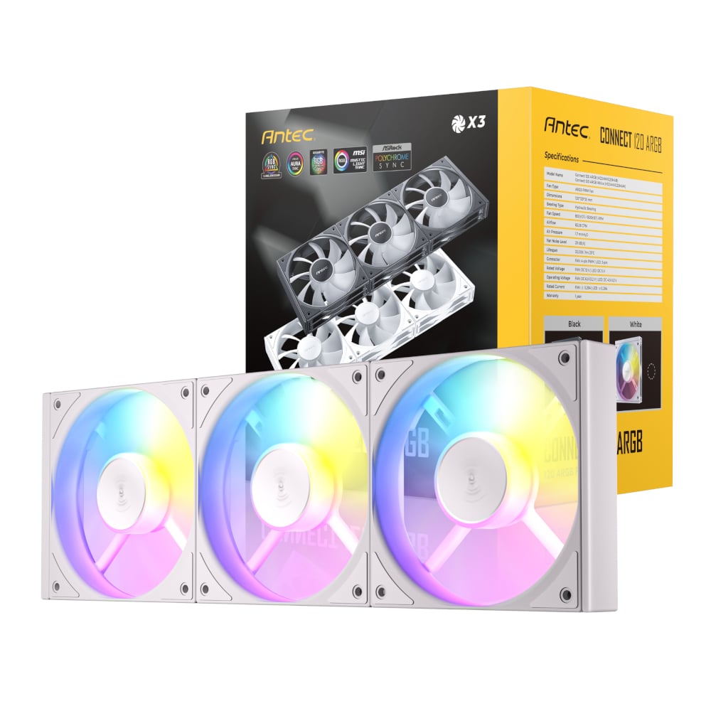 Antec Connect 120 ARGB PWM Fan 3 Pack - White-0