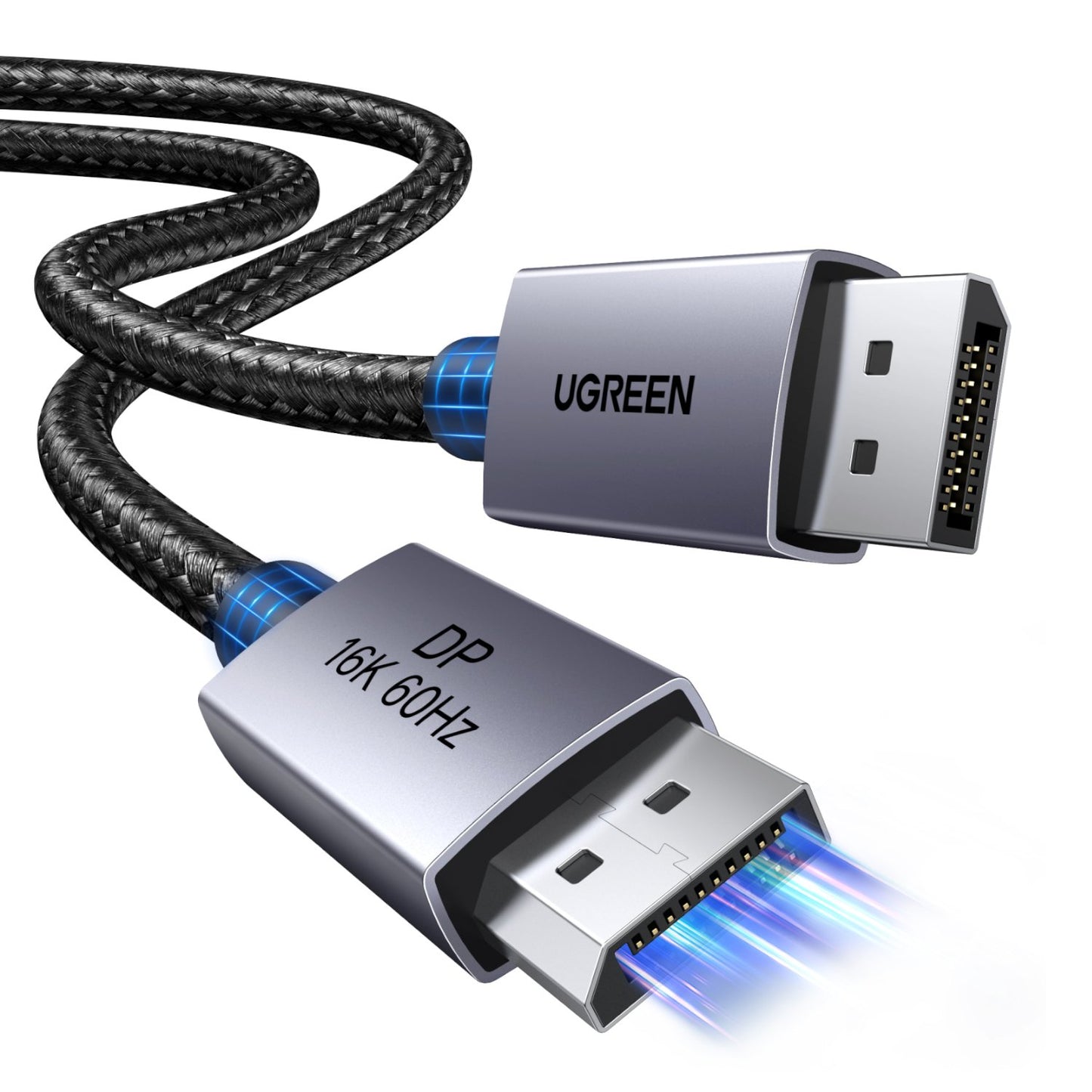 UGreen DP131 DisplayPort 2.1 Braided Cable 1M ( 80Gbps | 16K | 60Hz ) - Black/Grey-1