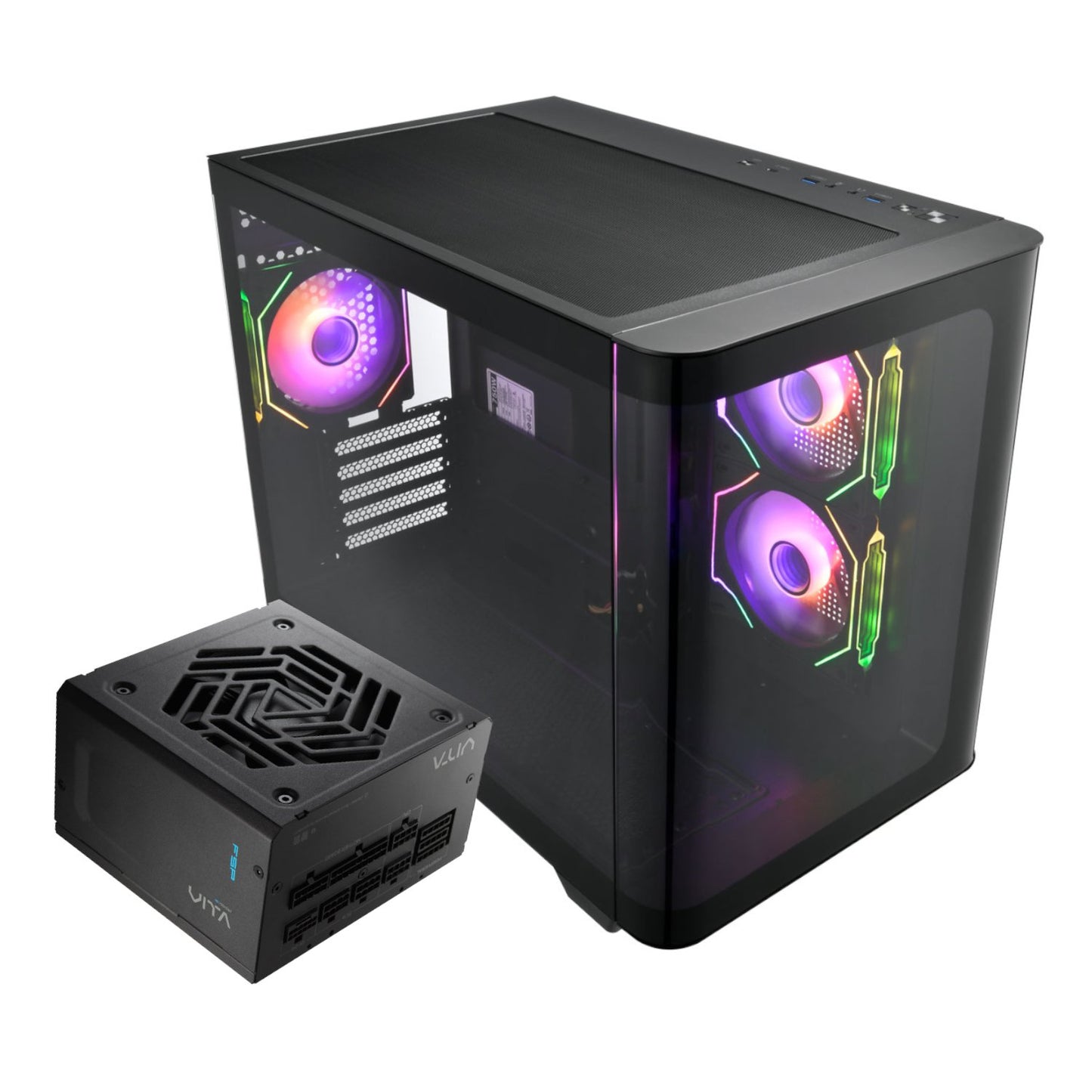 FSP S380 M-ATX ARGB Gaming Chassis and VITA GM 750W Power Supply Bundle-0