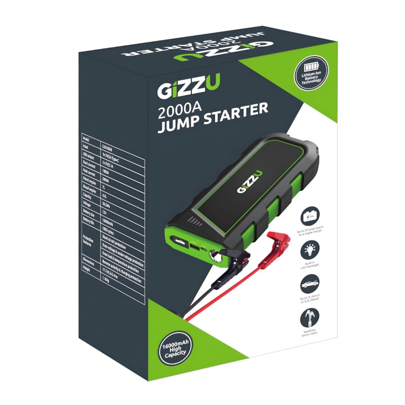 GIZZU 2000A Jump Starter 16000mAh - Black-4