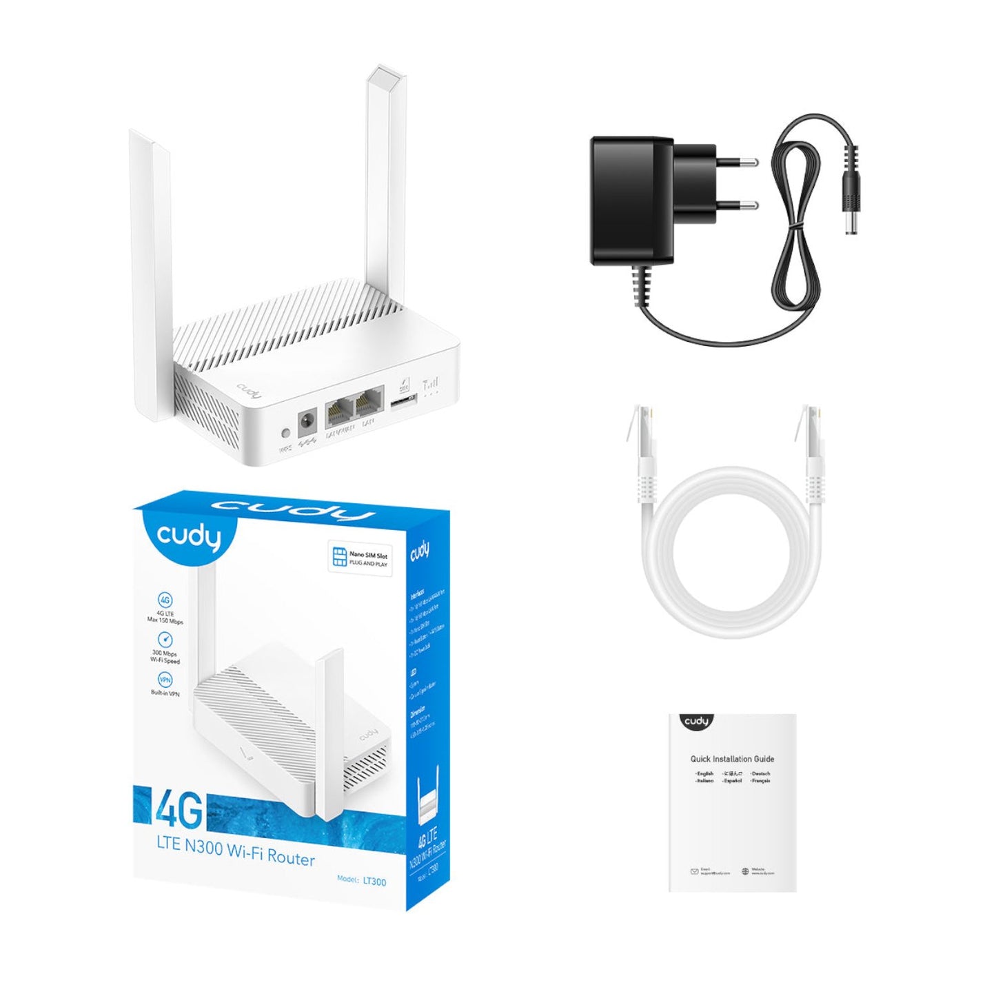 Cudy LT300 4G LTE N300 Wi-Fi Router - White-3