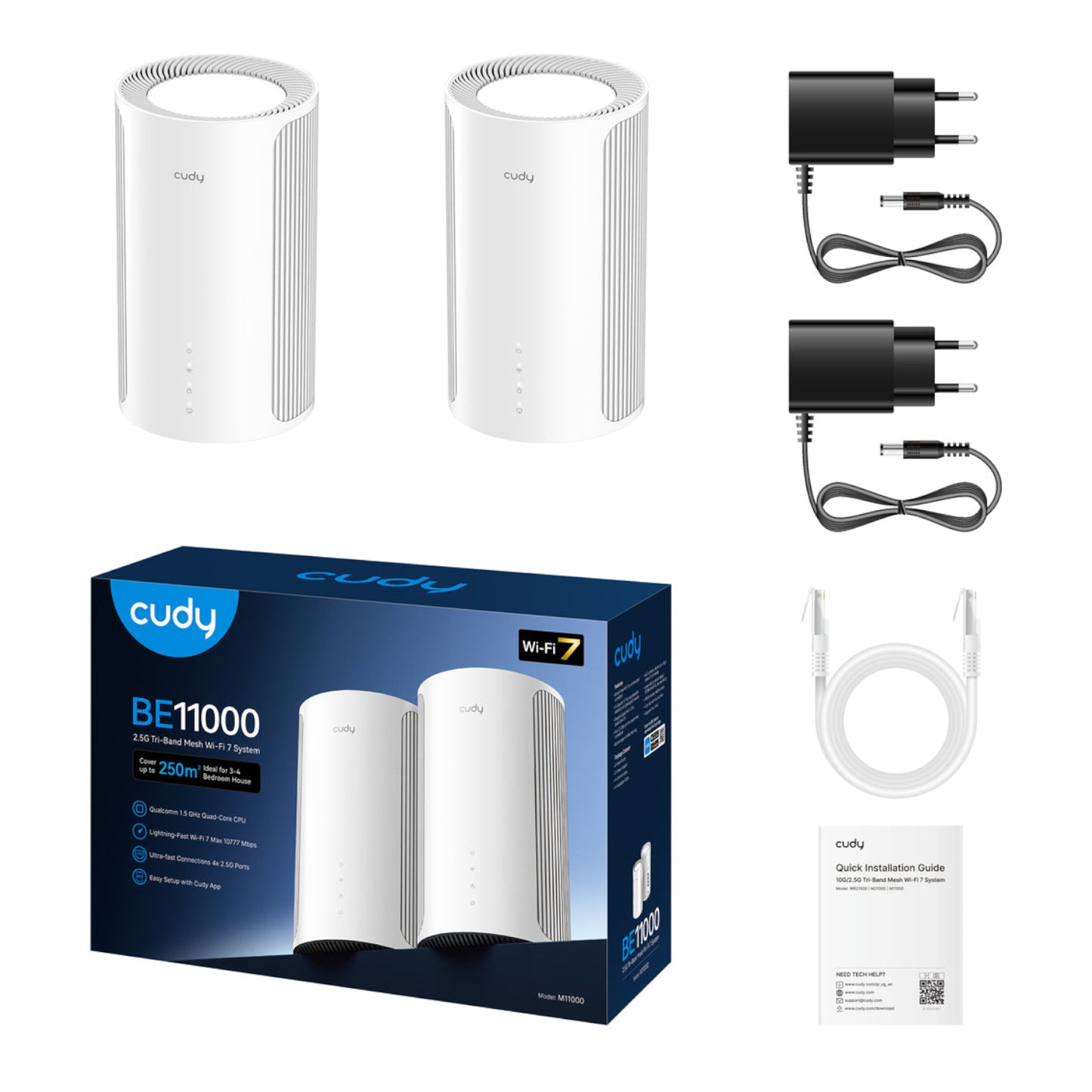 Cudy BE11000 Wi-Fi7 Tri-band Mesh Wi-Fi System (2 Pack)-White-1