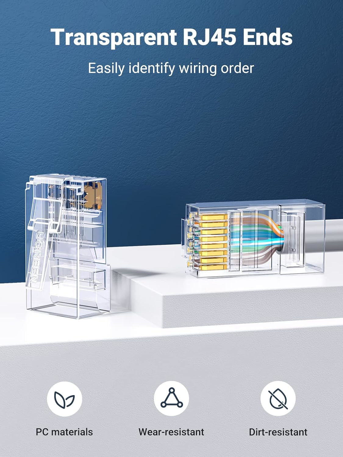 UGreen Cat6 RJ45 Modular Plugs (50 Pcs)–Transparent with Gold Contacts-2