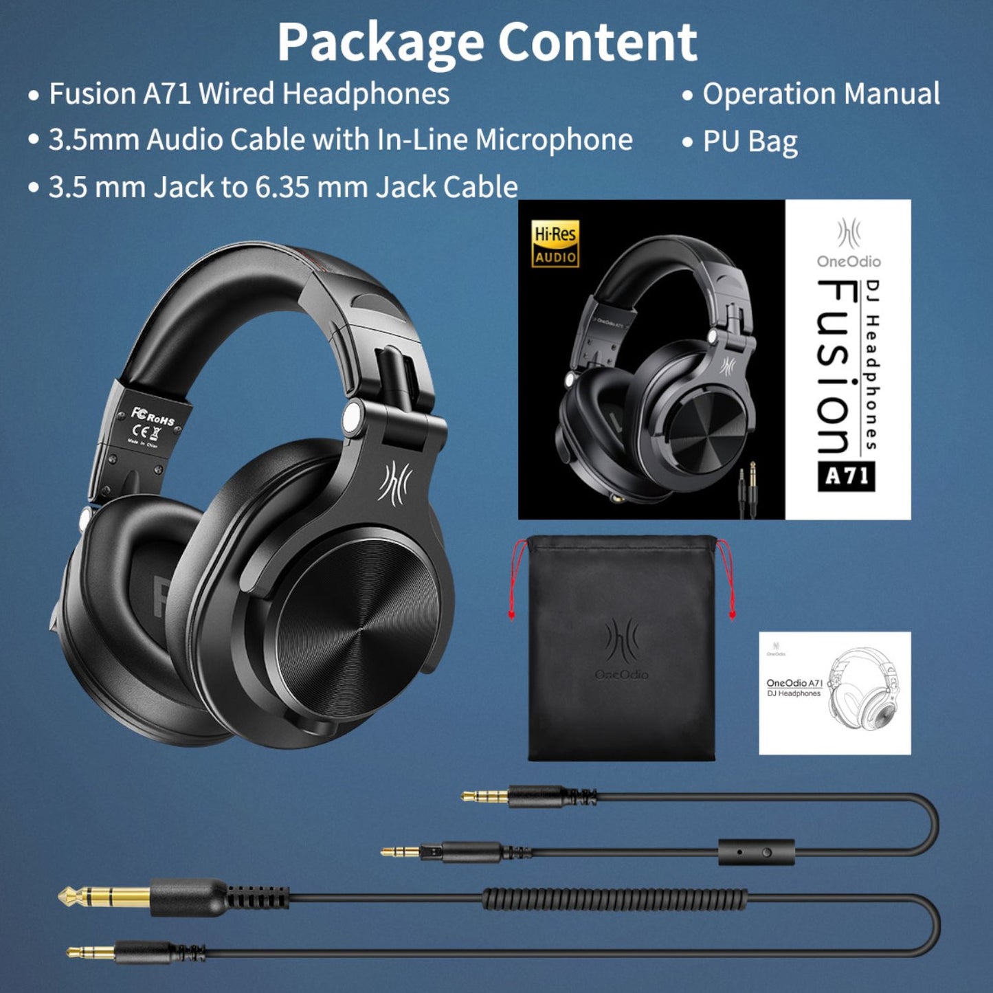 Oneodio Pro A71 Wired Headphones - Black-4