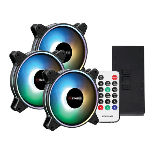 PCBuilder Tempest Chill Fan Kit 3x120MM Dual Glow ARGB Fan + Controller + RF Remote-0