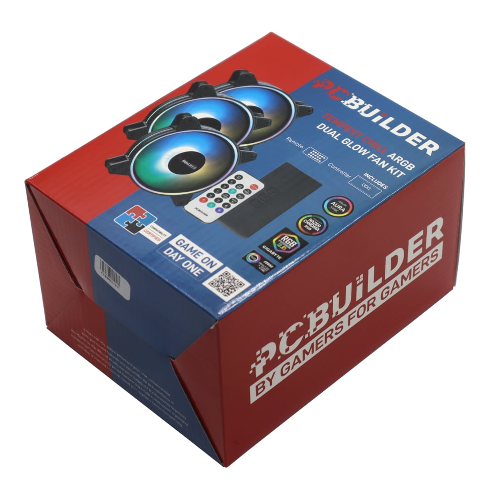 PCBuilder Tempest Chill Fan Kit 3x120MM Dual Glow ARGB Fan + Controller + RF Remote-4