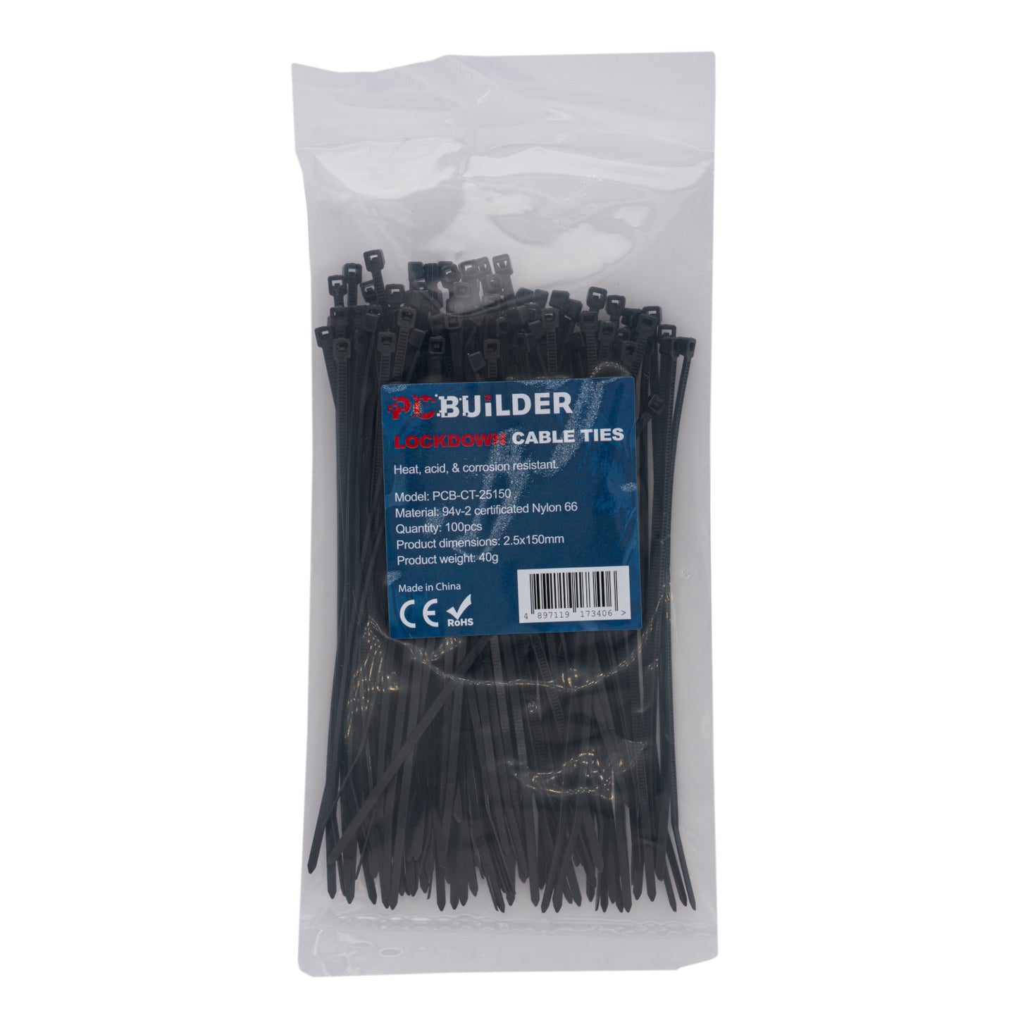 PCBuilder LOCKDOWN 150mm Cable Ties (100 pcs) - Black-0