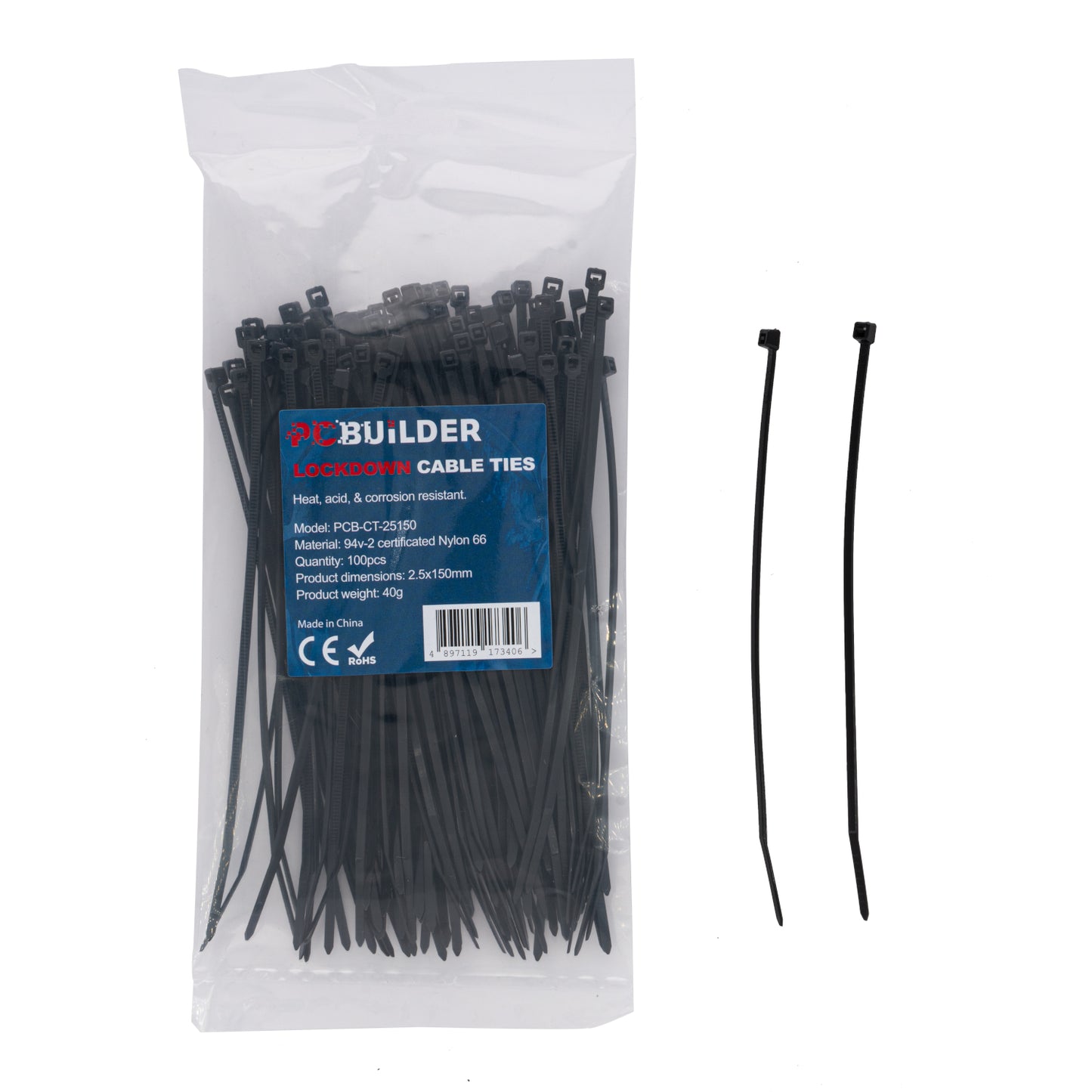 PCBuilder LOCKDOWN 150mm Cable Ties (100 pcs) - Black-4