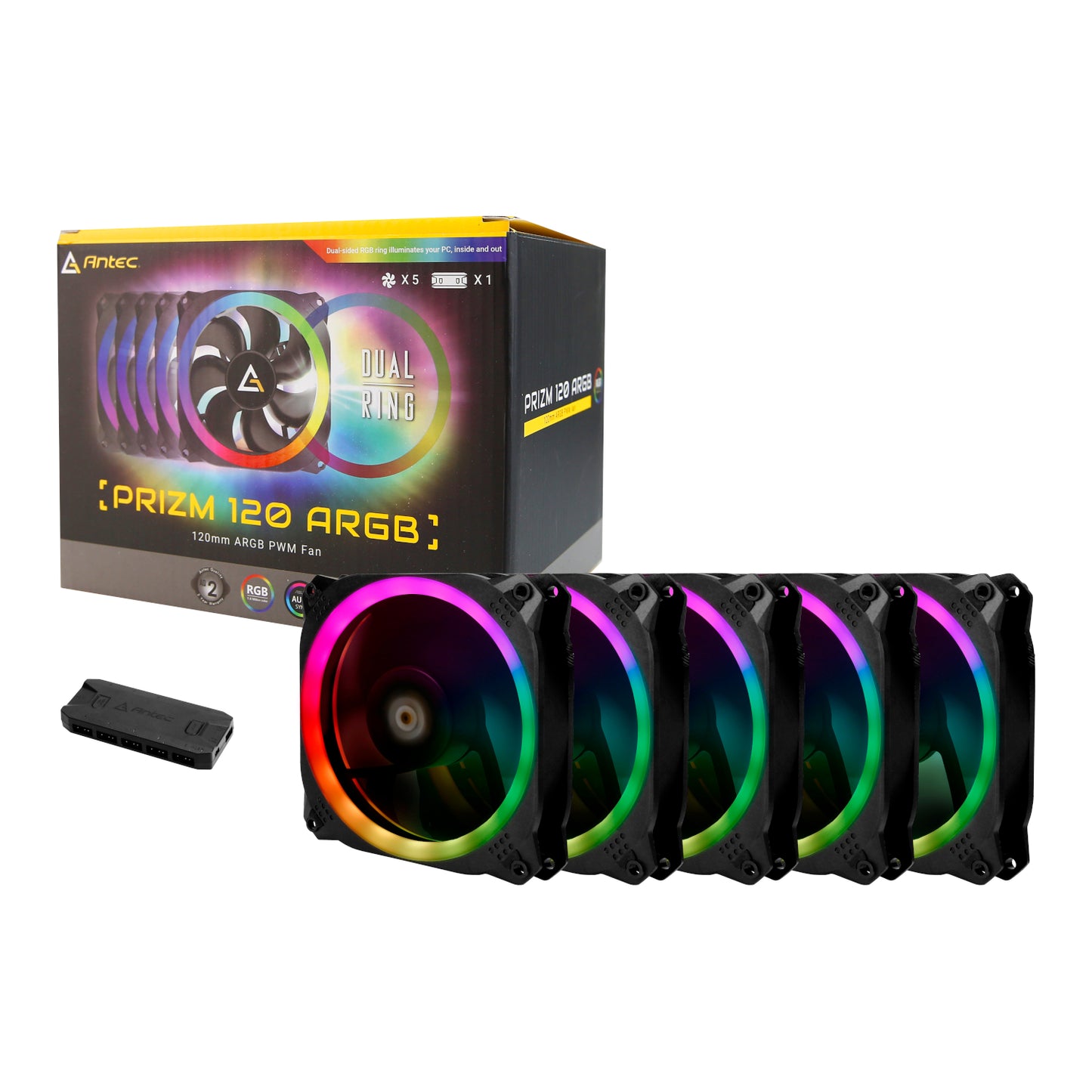Antec Prizm 120 ARGB Case Fan 5 Pack + Controller - Black-0