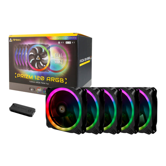 Antec Prizm 120 ARGB Case Fan 5 Pack + Controller - Black-0