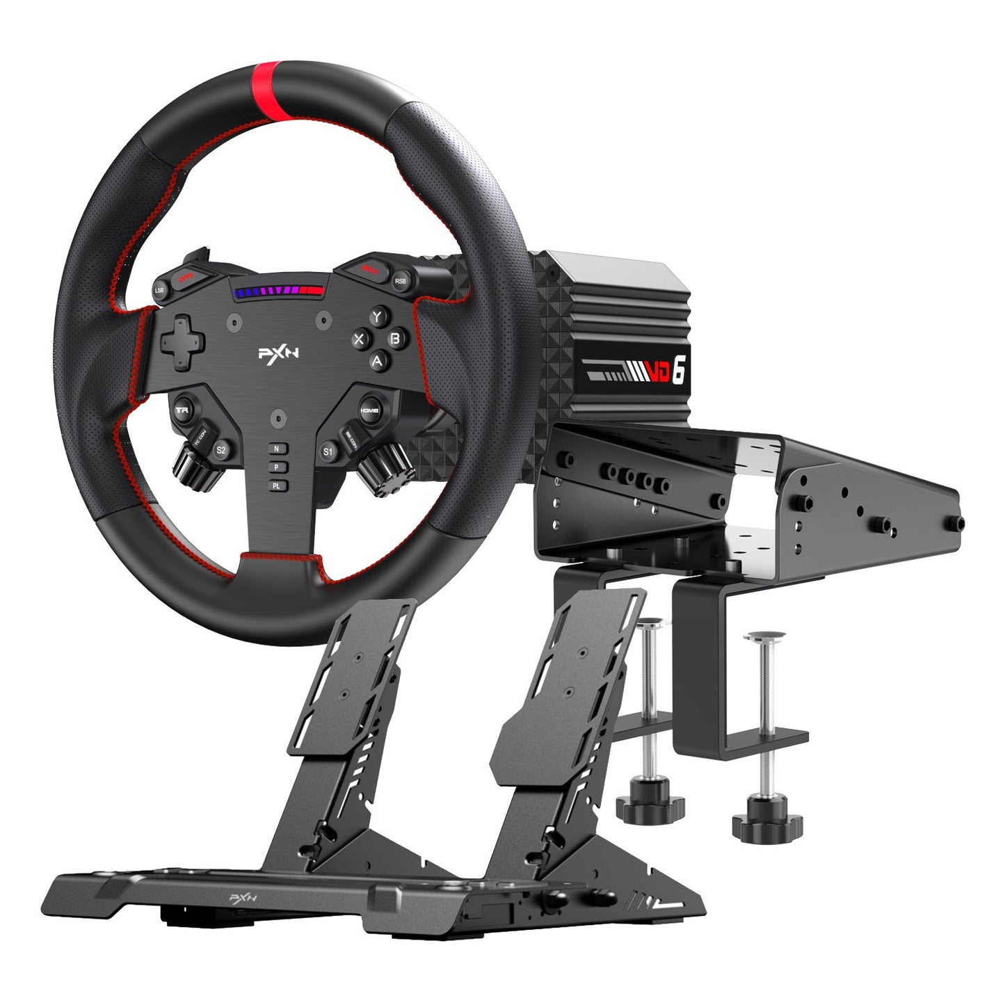 PXN VD6 Direct Drive Sim Racing Wheel | PD-HM Dual Pedal | Z9 Clamp Bundle-0