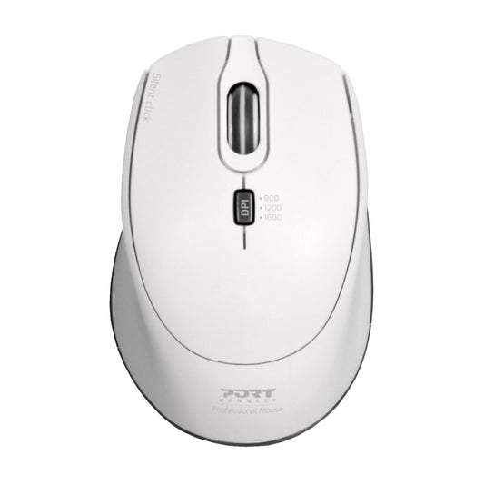 Port Connect Silent 1600DPI 3 Button Wireless Mouse - White-0