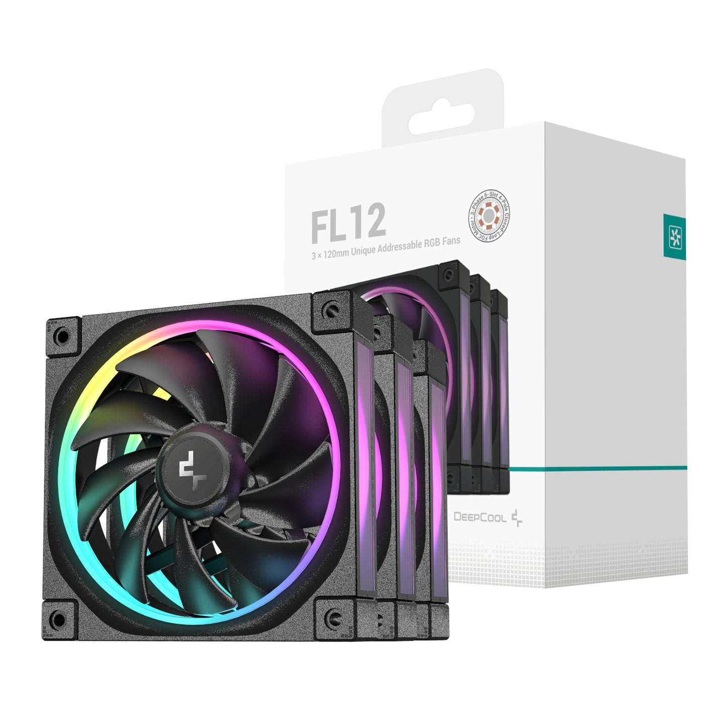 DeepCool FL12 3-in-1 ARGB 120mm PWM 3 Fan Pack - Black-0