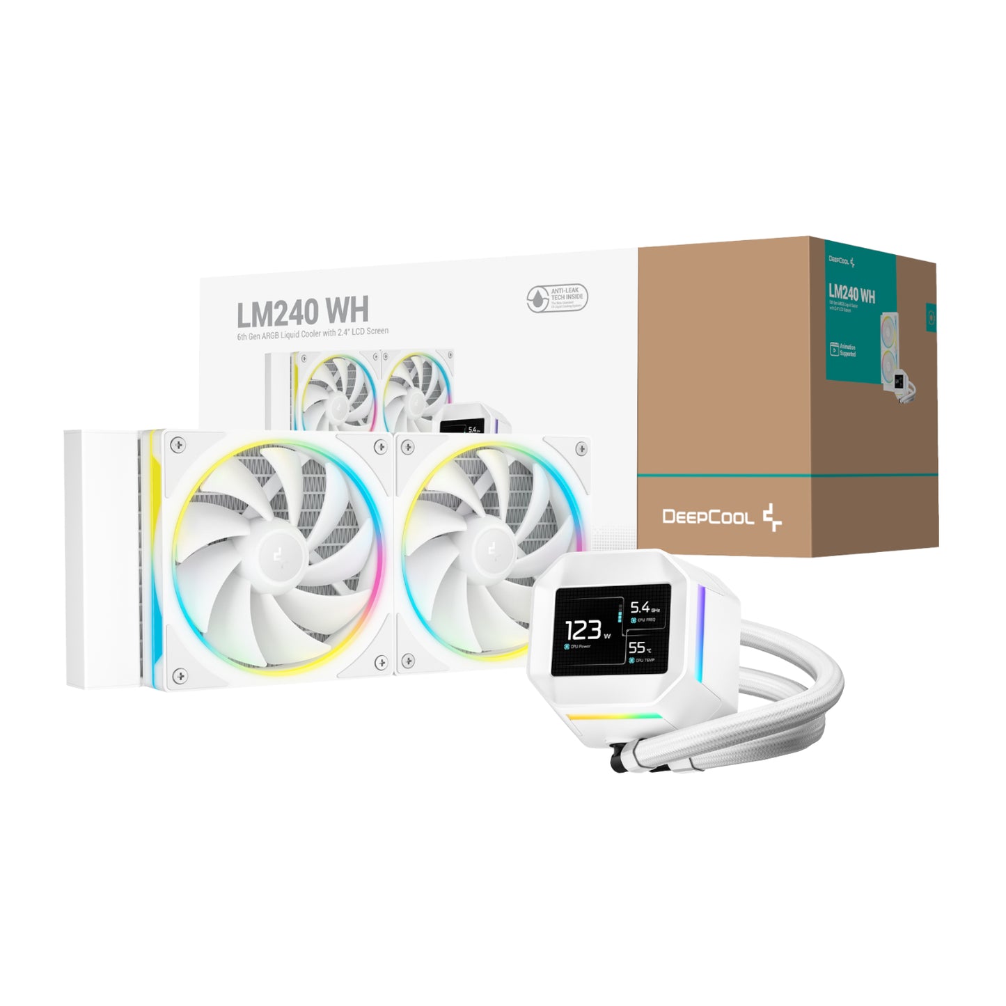 DeepCool LM240 ARGB 240mm AiO CPU Liquid Cooler - White-0