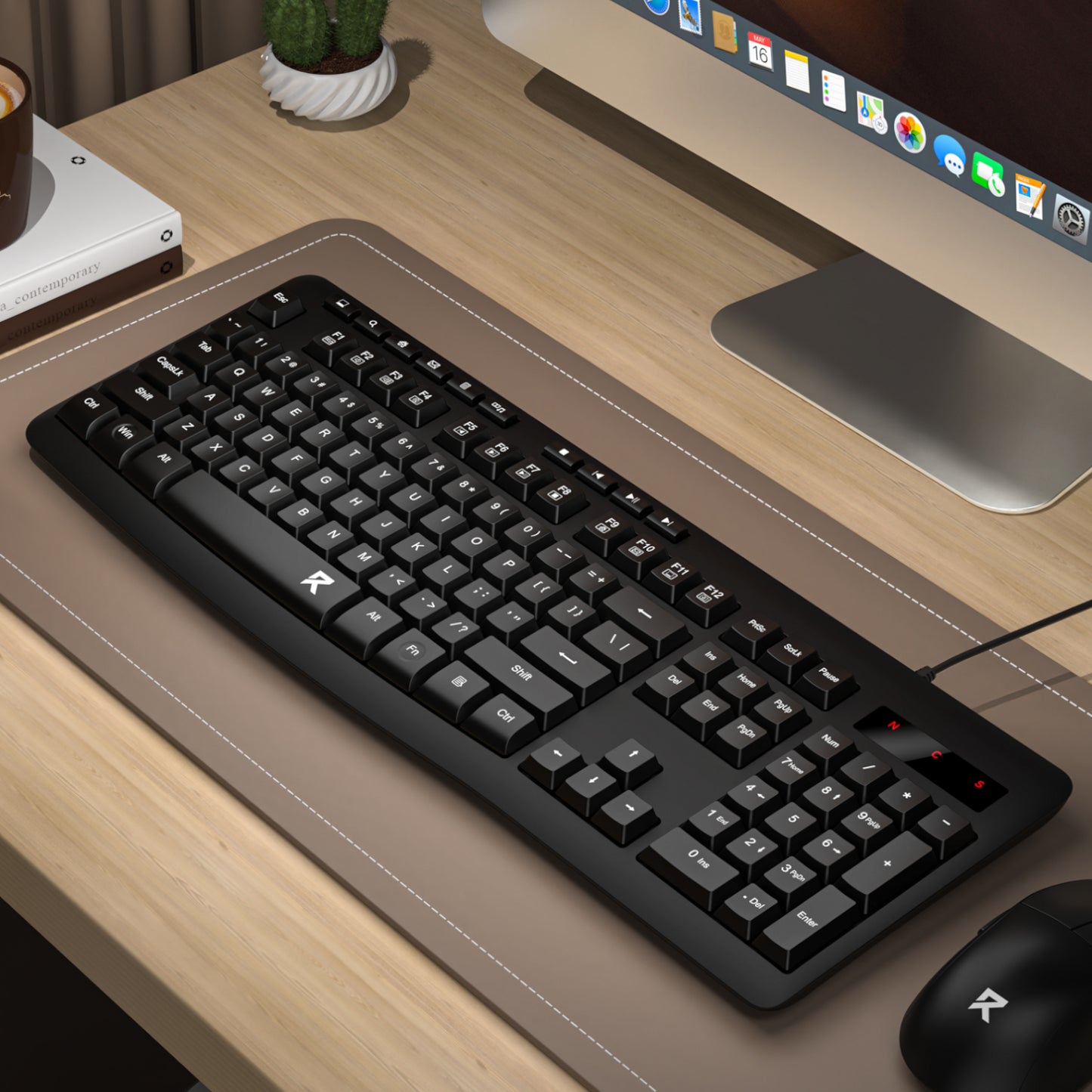 Redragon BK-7366 Full-size Ergonomic Wired Membrane Office Keyboard - Black-4