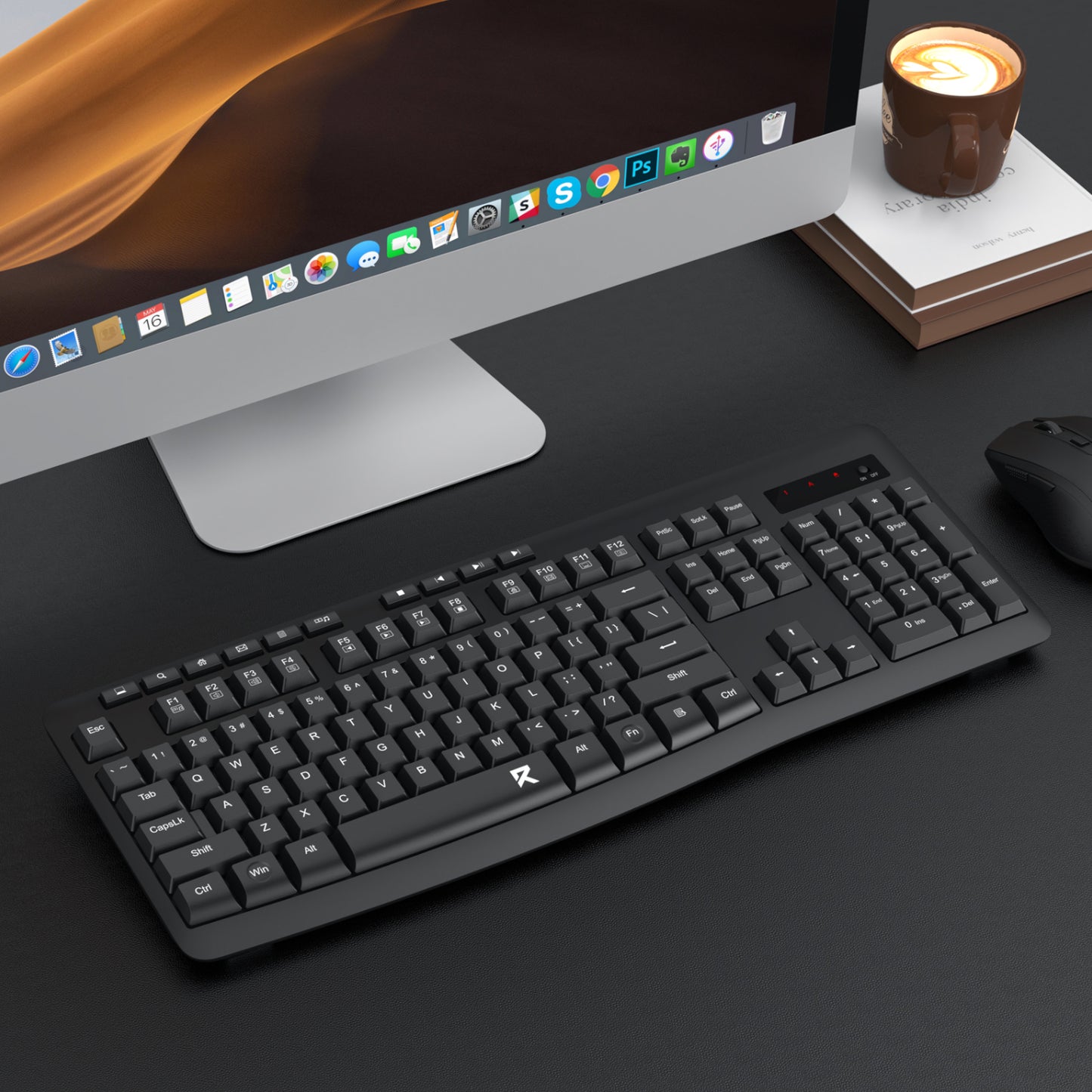 Redragon BK-7367 Full-size Ergonomic Wireless Membrane Office Keyboard - Black-5