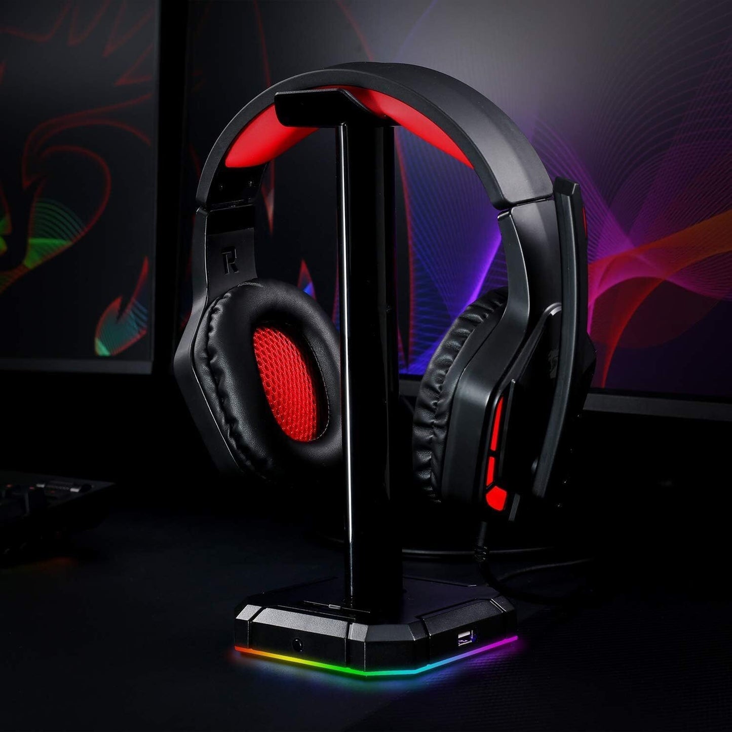 Redragon HA300 Scepter Pro RGB Headset Stand with USB Hub (4 x USB 2.0, RGB Lighting)-4