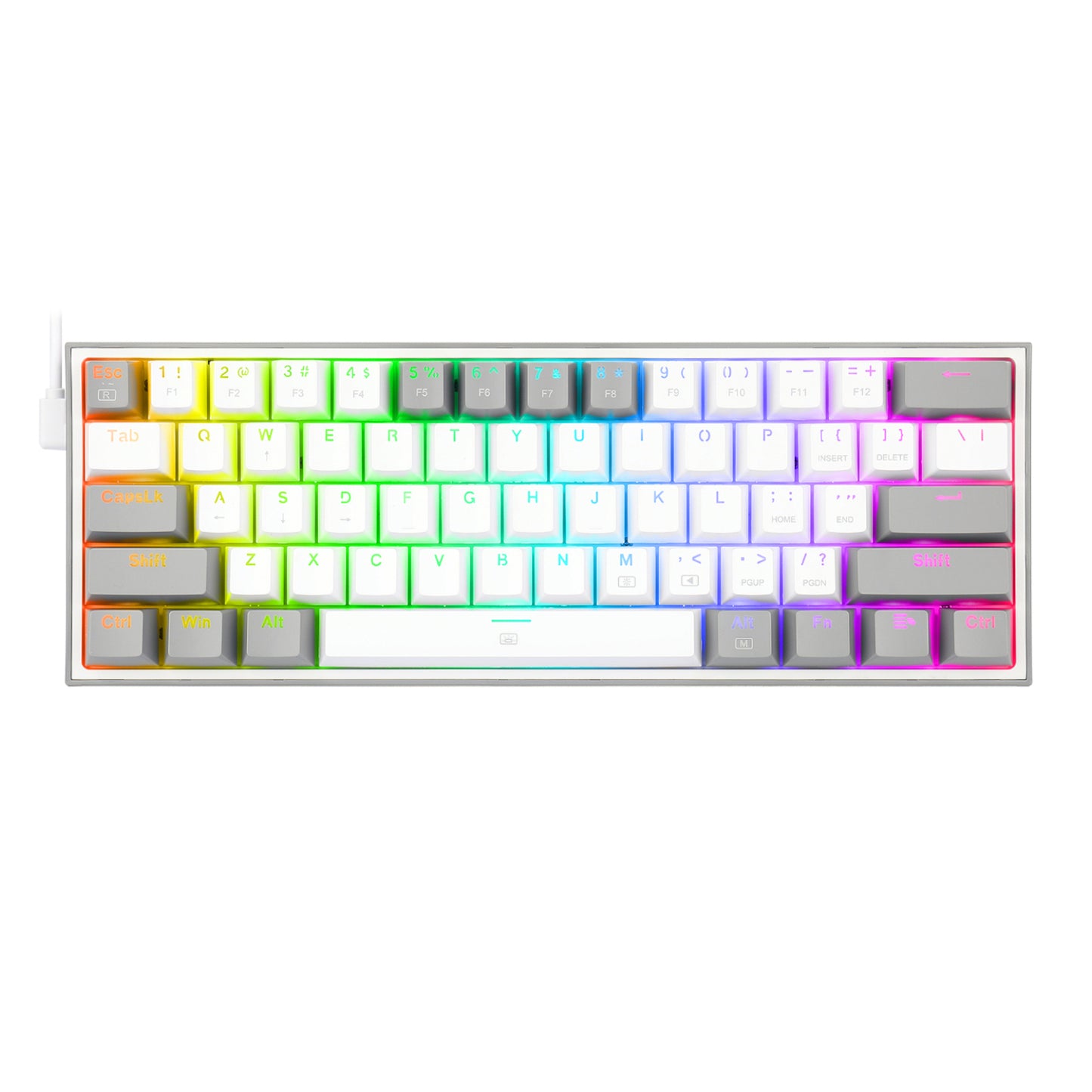 Redragon K617 FIZZ 60% Wired RGB Gaming Keyboard - White/Grey-0