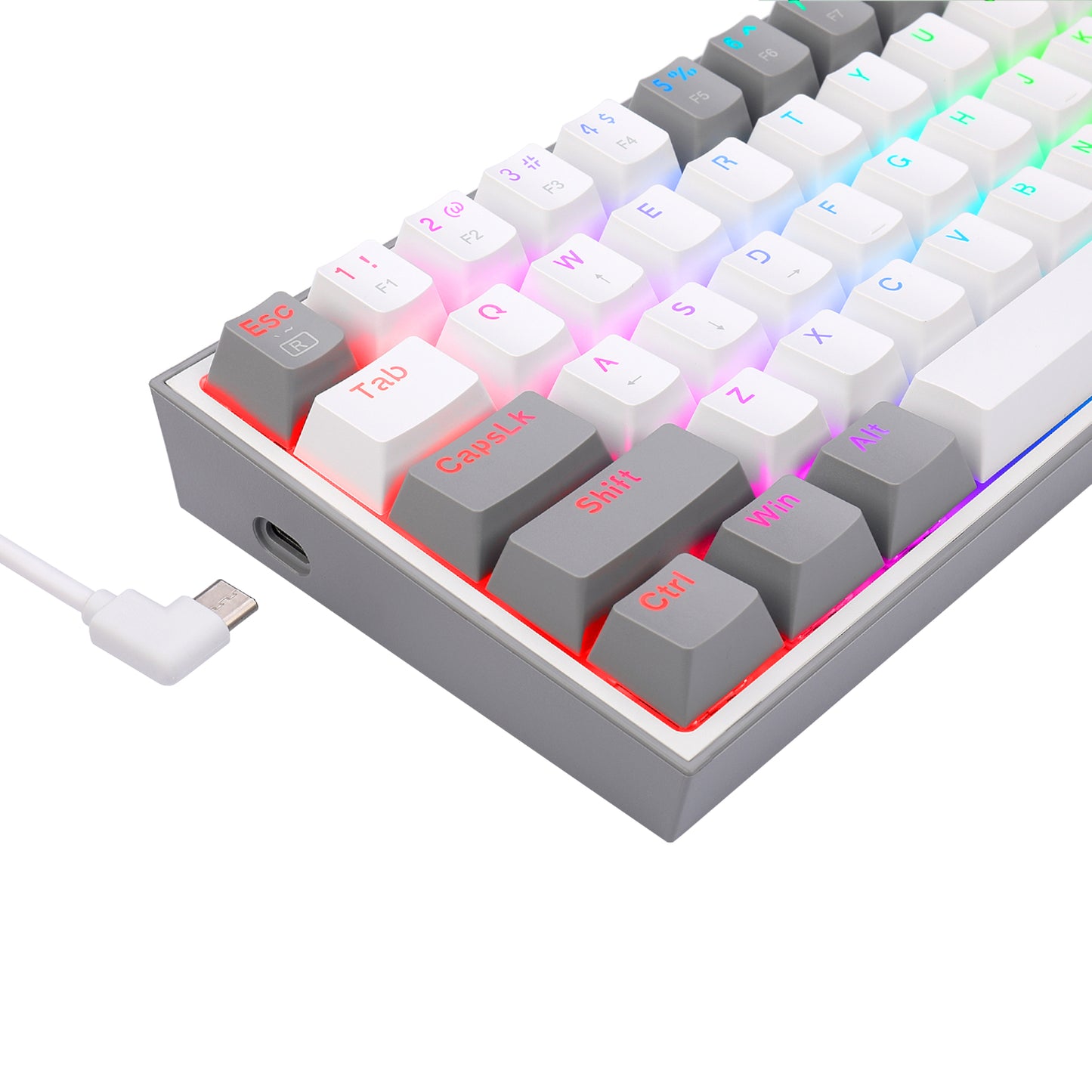 Redragon K617 FIZZ 60% Wired RGB Gaming Keyboard - White/Grey-5