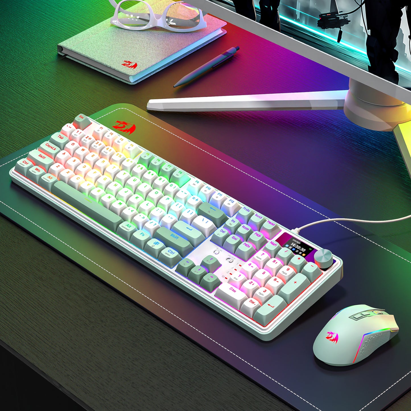 Redragon WYVERN K761 Pro Full-size RGB Wireless Mechanical Gaming Keyboard - White/Green-6
