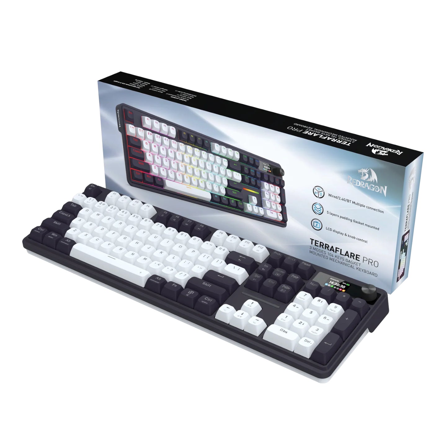 Redragon K762WB-RGB-PRO LCD Full-size Gasket Mechanical Keyboard - Black-4