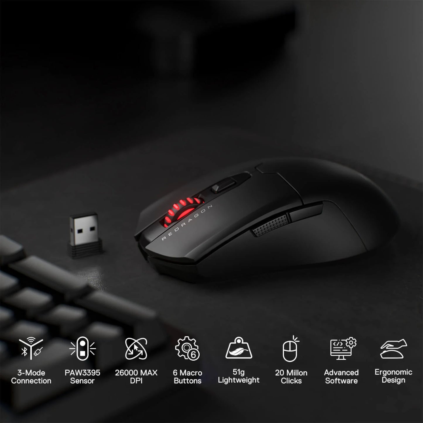 Redragon FYZU M995 PRO Wireless Gaming Mouse - Black-3