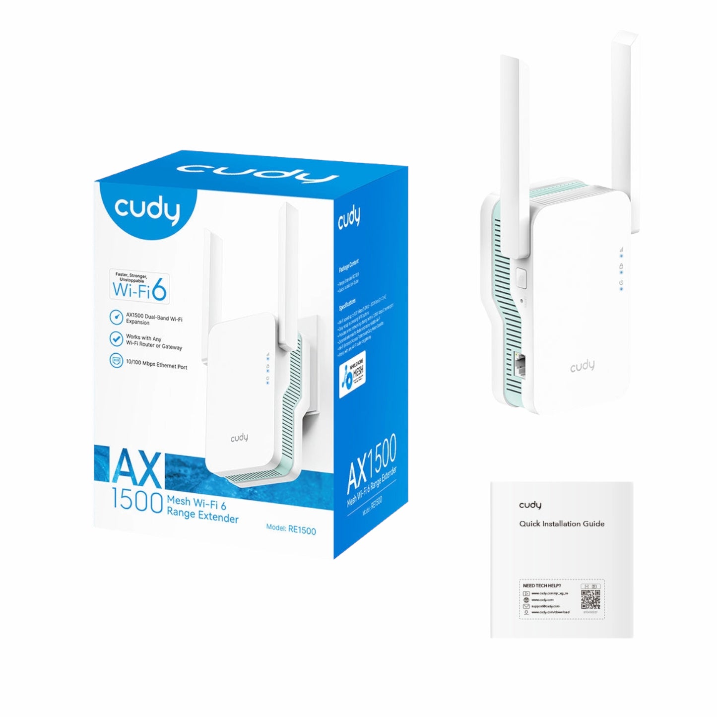 Cudy AX1500 Dual-Band Wi-Fi 6 Range Extender (Wall Plug)-White-4